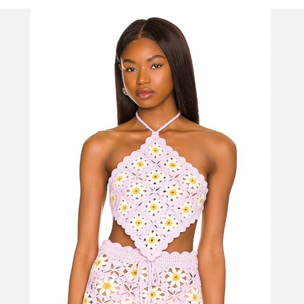 Lovers + Friends Delilah Wildflower Crochet Top in Purple & Yellow